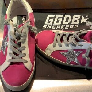 Golden Goose Pink and Gray Sparkling Star Sneakers. Like new !